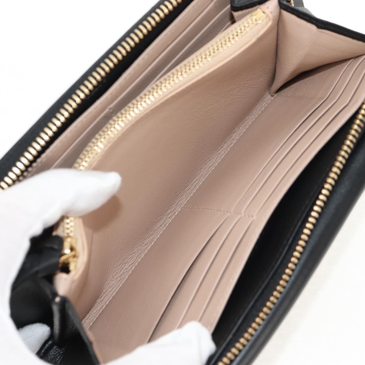 Chloe Long Wallet Leather Black Gold Auth am9913V