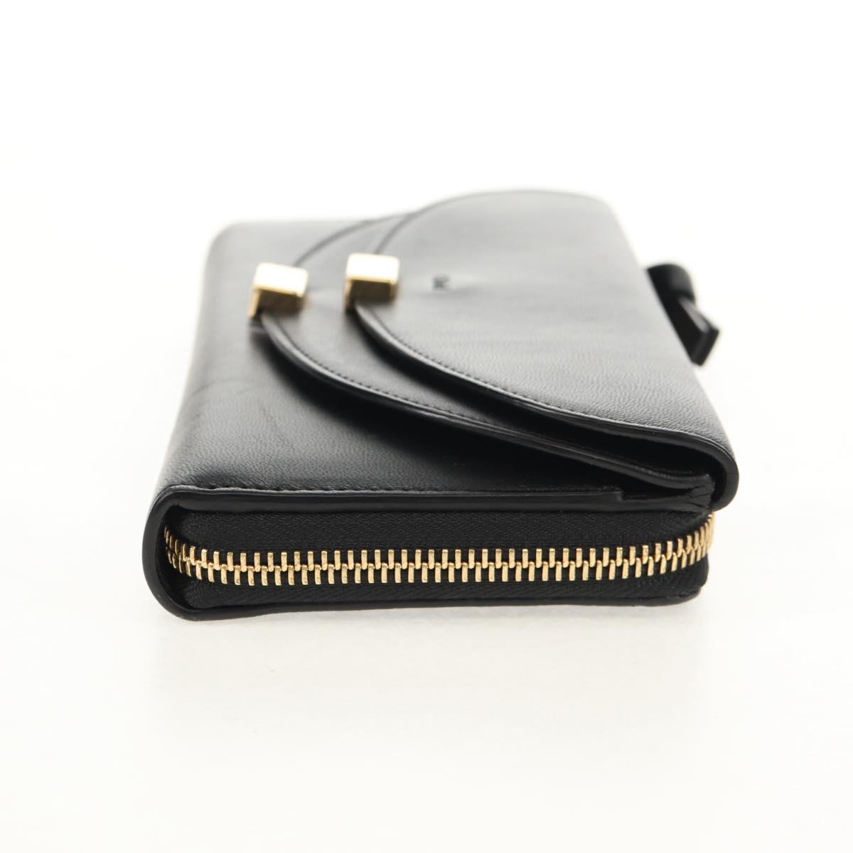 Chloe Long Wallet Leather Black Gold Auth am9913V
