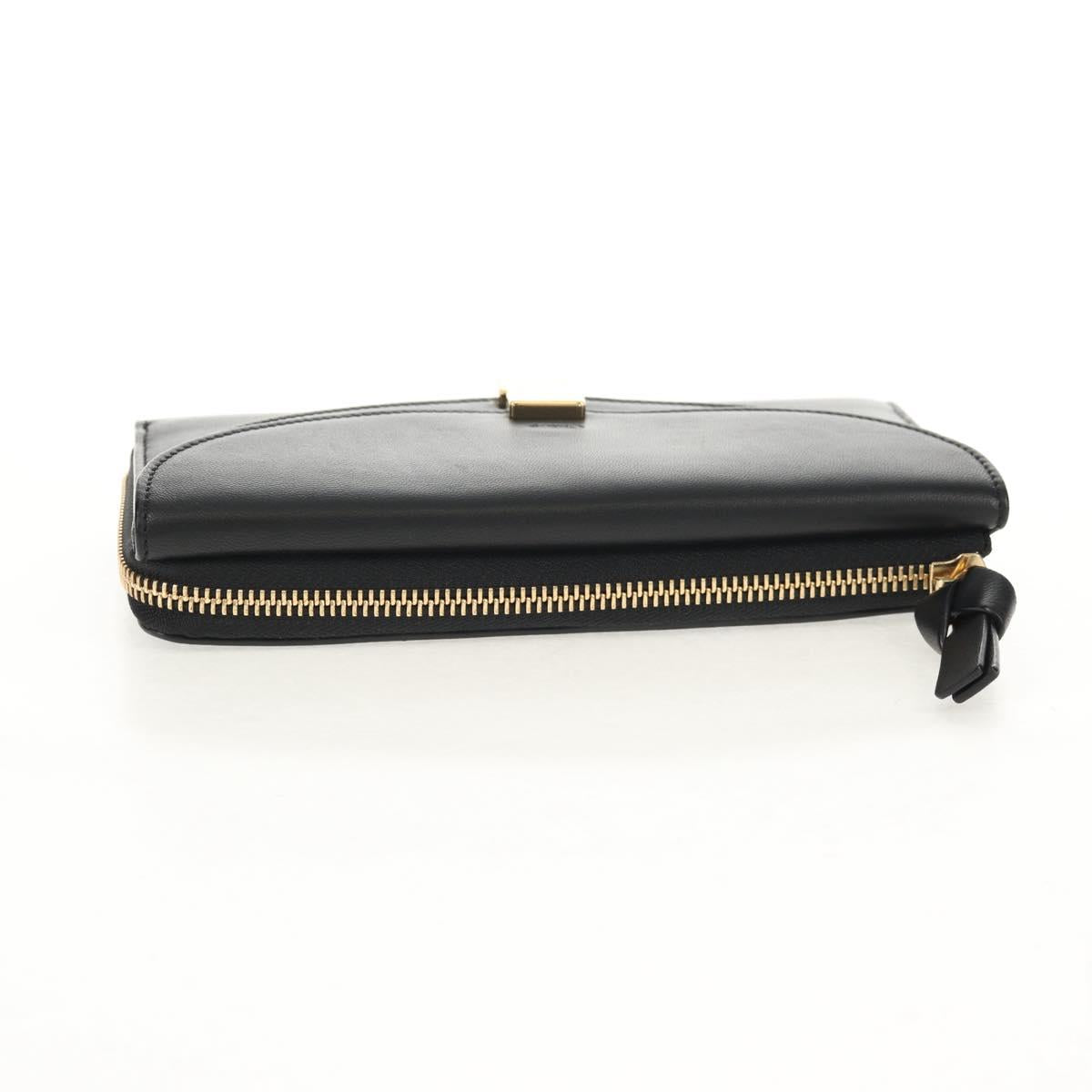 Chloe Long Wallet Leather Black Gold Auth am9913V