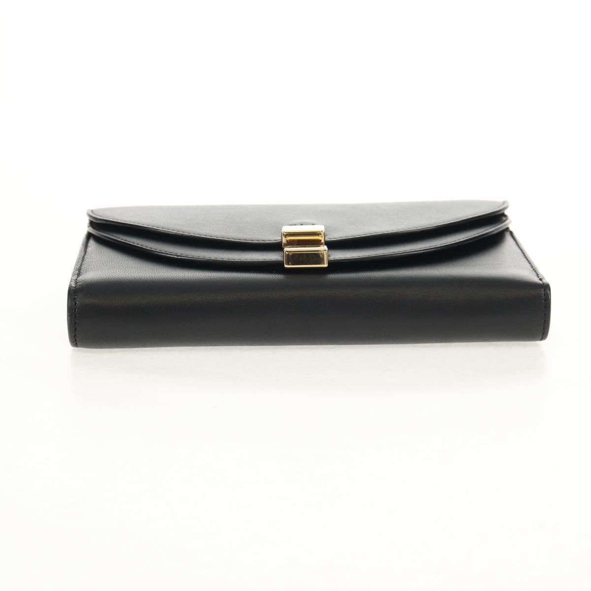 Chloe Long Wallet Leather Black Gold Auth am9913V
