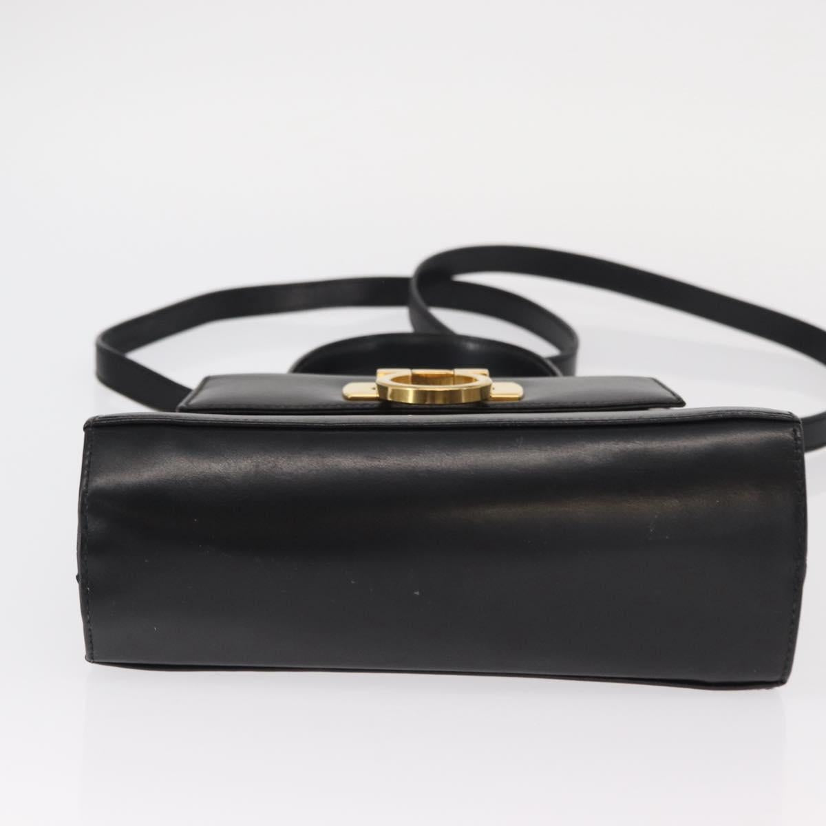 Salvatore Ferragamo Gancini Hand Bag Leather 2way Black Silver Auth am9914