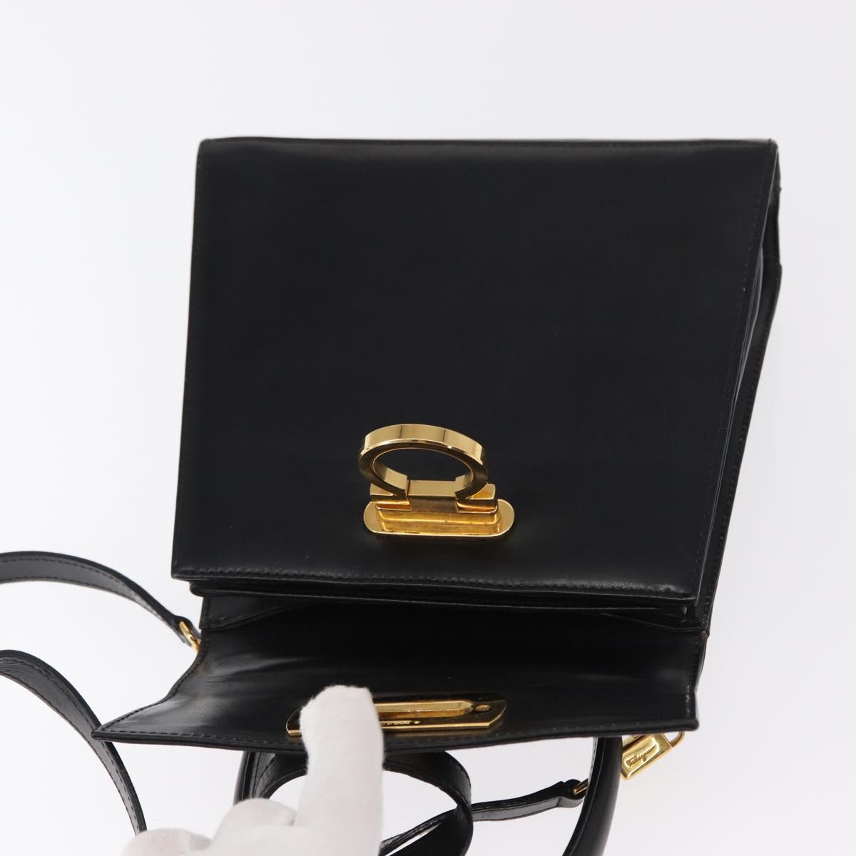 Salvatore Ferragamo Gancini Hand Bag Leather 2way Black Silver Auth am9914