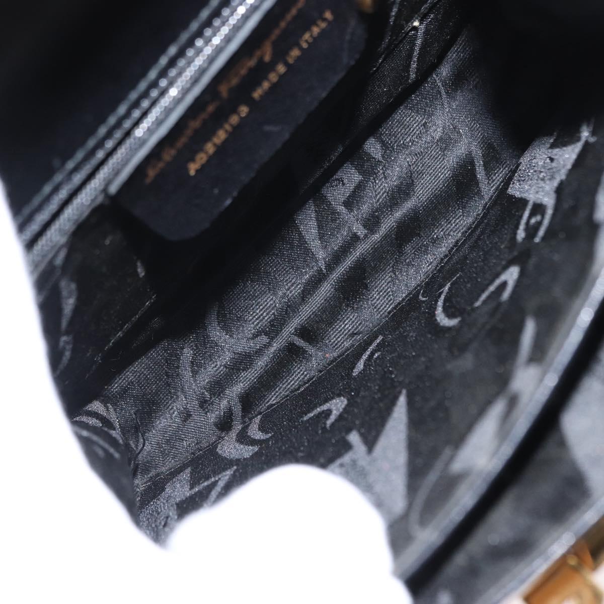 Salvatore Ferragamo Gancini Hand Bag Leather 2way Black Silver Auth am9914