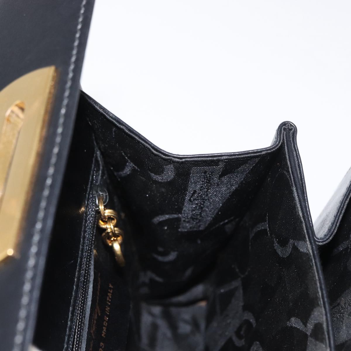 Salvatore Ferragamo Gancini Hand Bag Leather 2way Black Silver Auth am9914