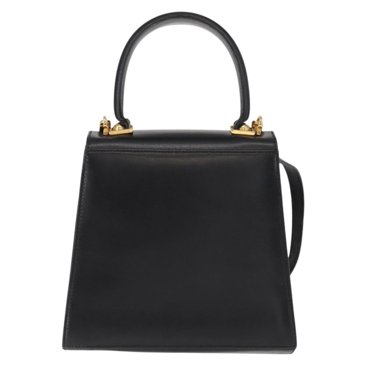 Salvatore Ferragamo Gancini Hand Bag Leather 2way Black Silver Auth am9914