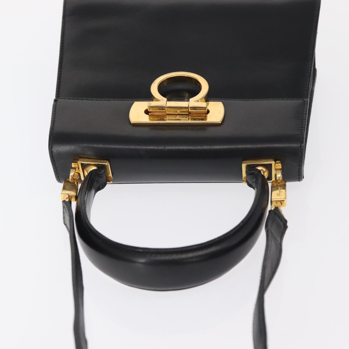 Salvatore Ferragamo Gancini Hand Bag Leather 2way Black Silver Auth am9914
