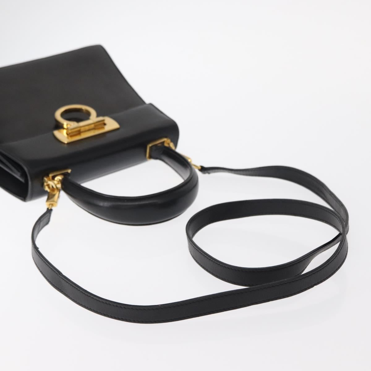 Salvatore Ferragamo Gancini Hand Bag Leather 2way Black Silver Auth am9914