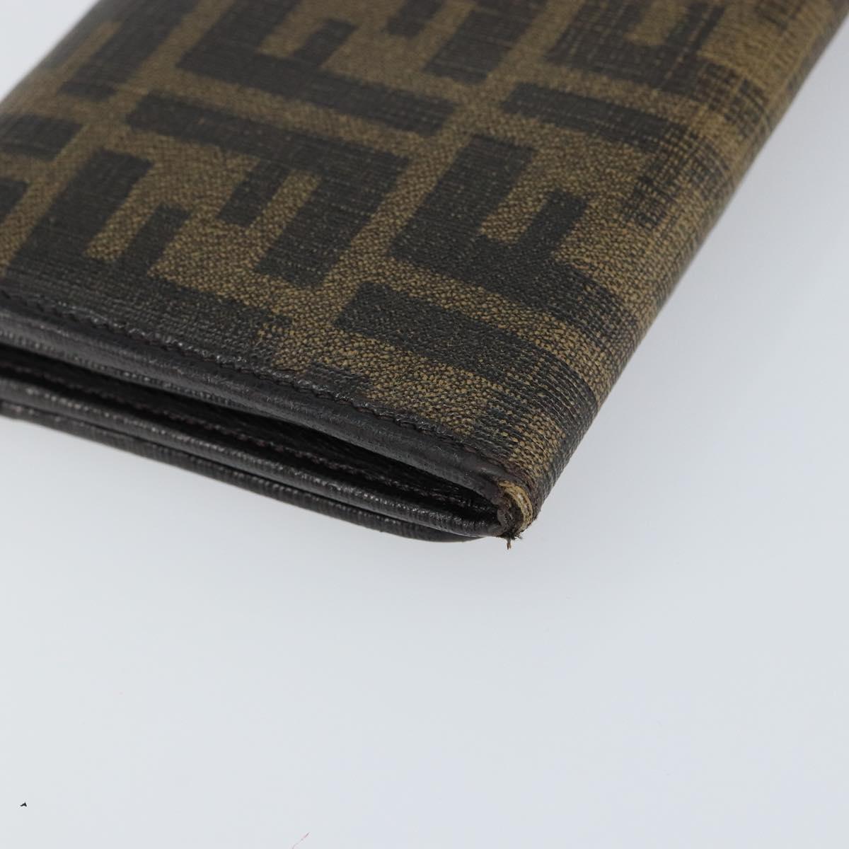 FENDI Zucca Canvas Long Wallet PVC Black Brown Auth am9915