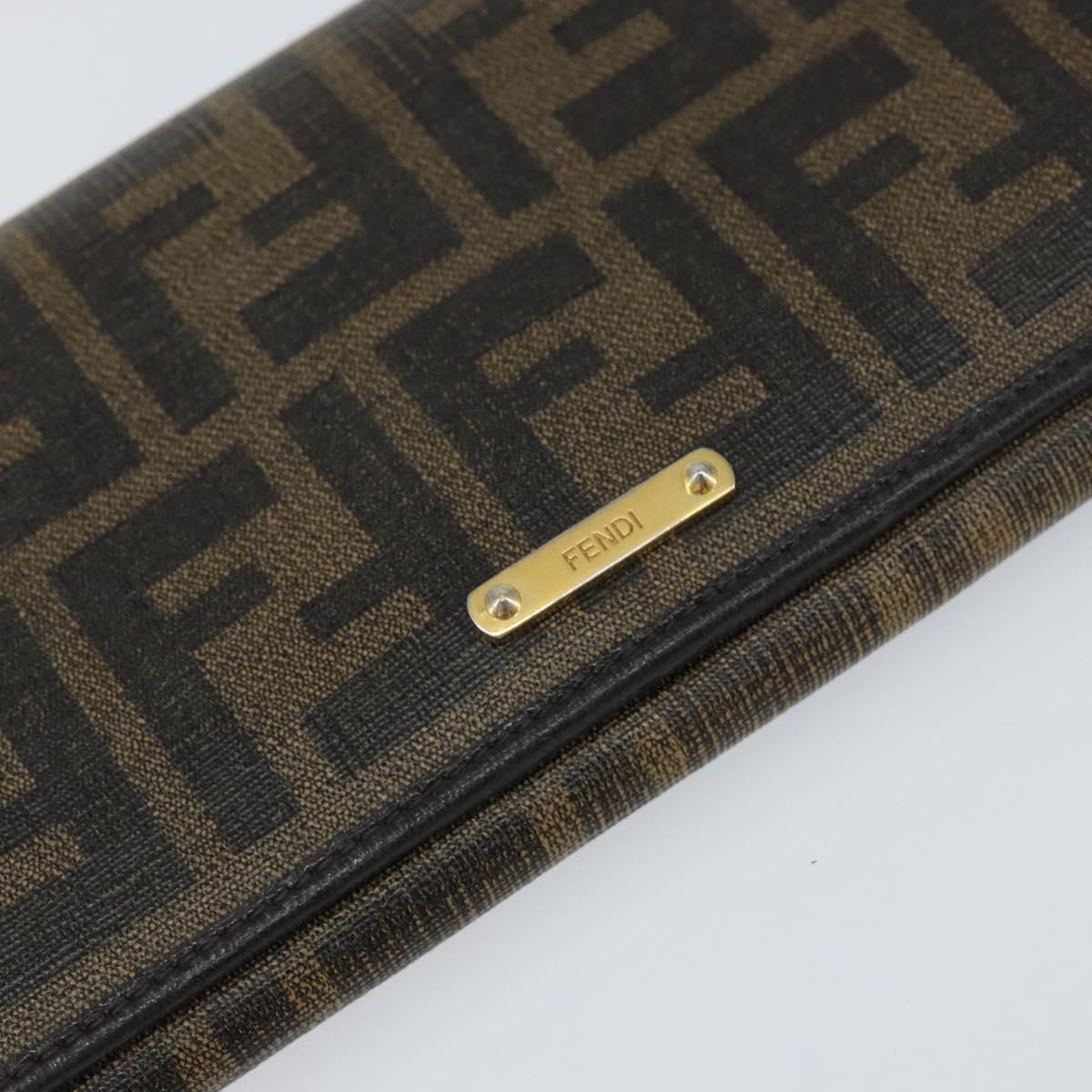 FENDI Zucca Canvas Long Wallet PVC Black Brown Auth am9915