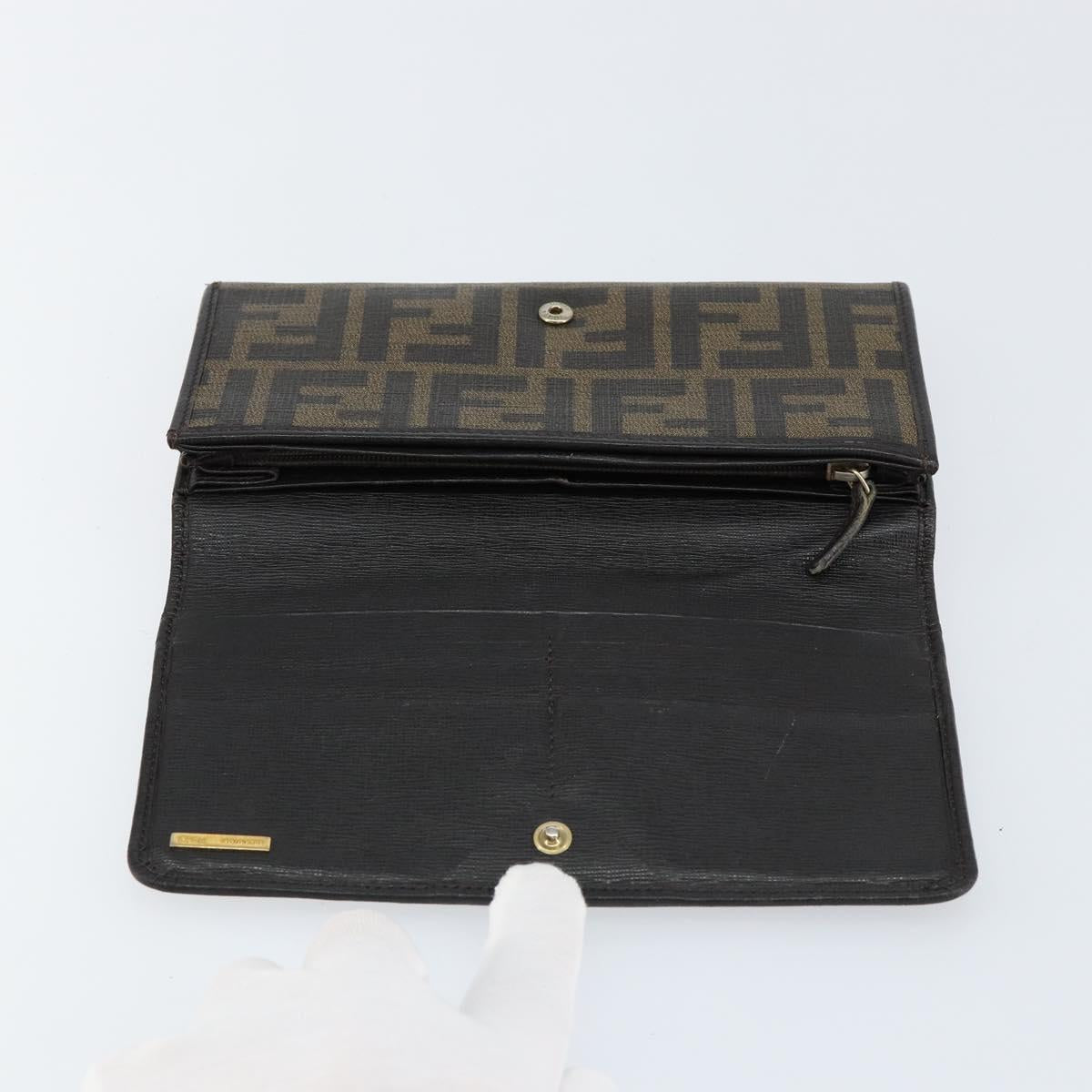 FENDI Zucca Canvas Long Wallet PVC Black Brown Auth am9915