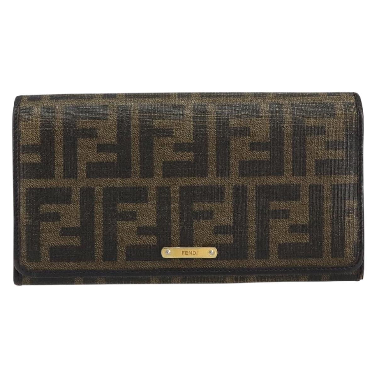 FENDI Zucca Canvas Long Wallet PVC Black Brown Auth am9915