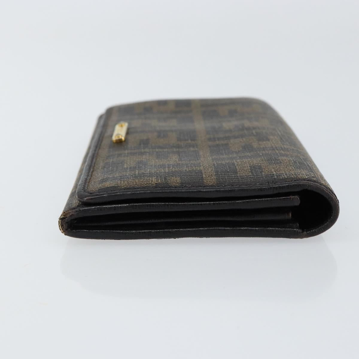 FENDI Zucca Canvas Long Wallet PVC Black Brown Auth am9915