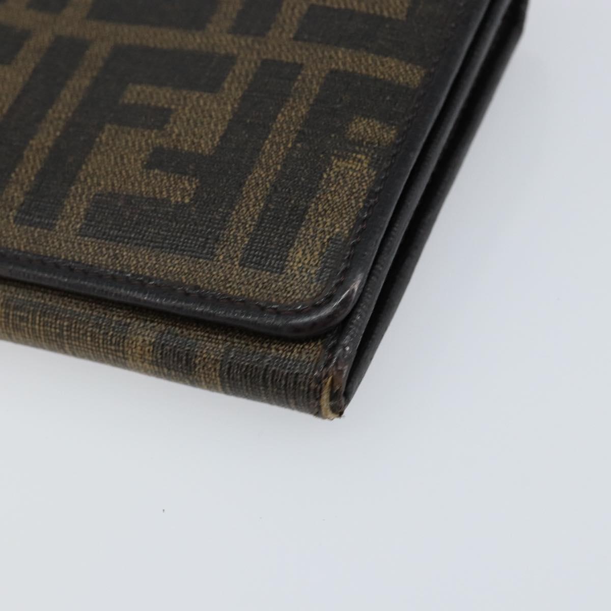 FENDI Zucca Canvas Long Wallet PVC Black Brown Auth am9915