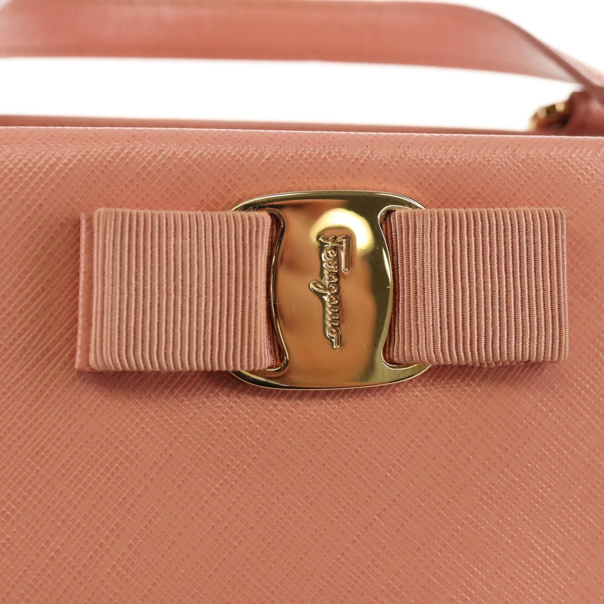 Salvatore Ferragamo Vala Hand Bag Leather 2way Pink Gold Auth am9917V