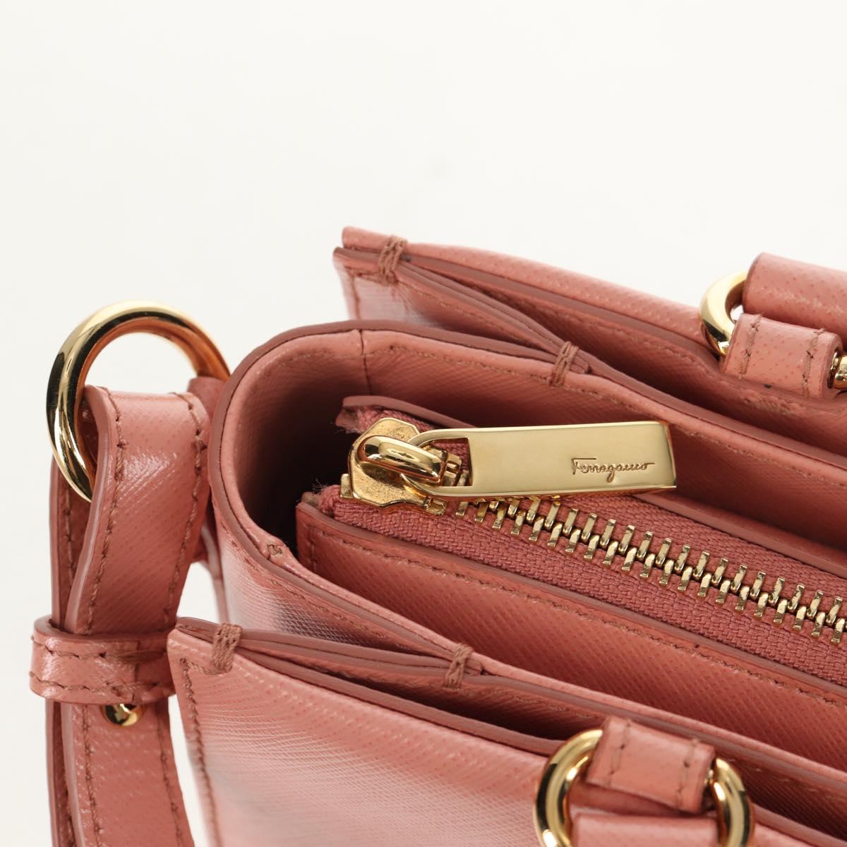 Salvatore Ferragamo Vala Hand Bag Leather 2way Pink Gold Auth am9917V
