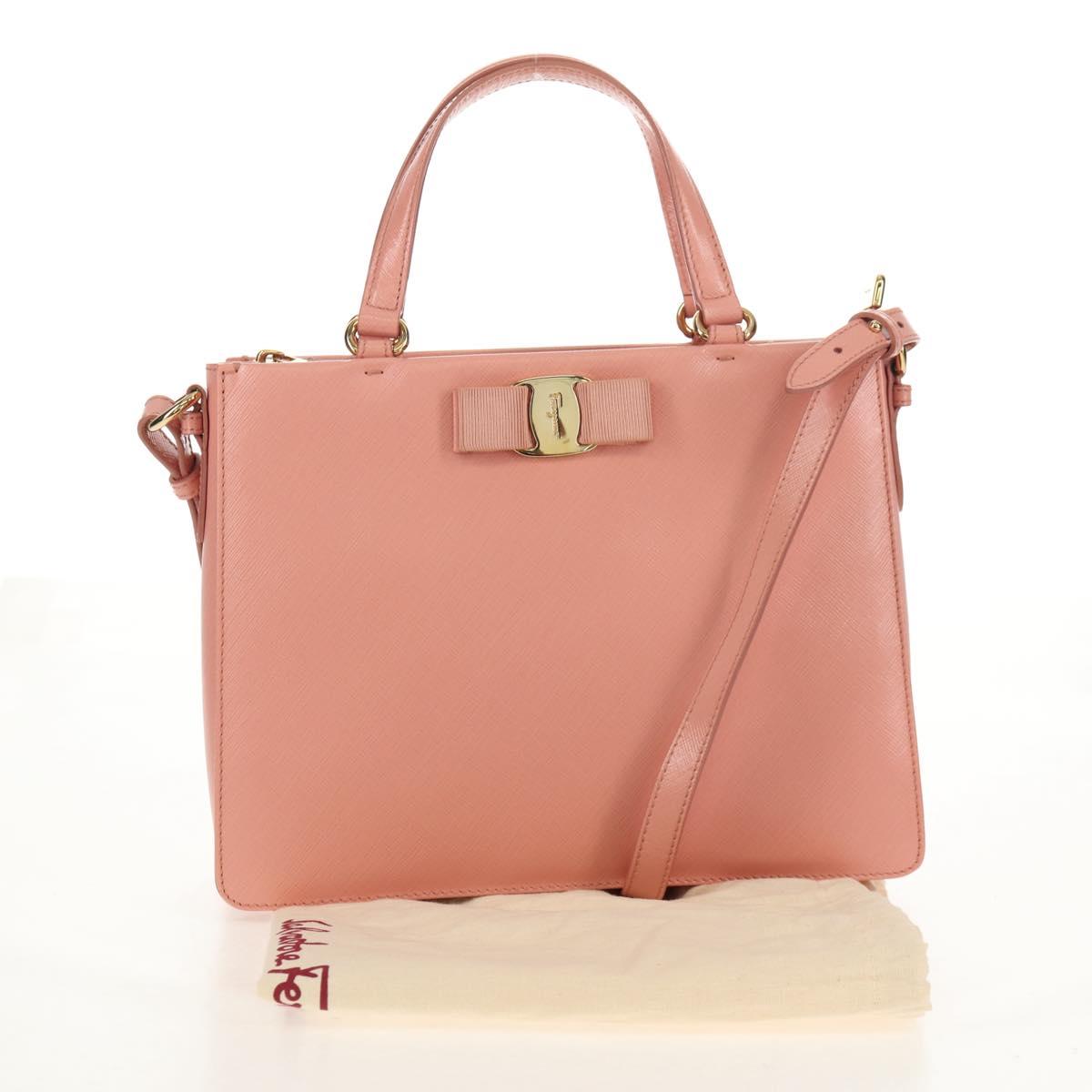 Salvatore Ferragamo Vala Hand Bag Leather 2way Pink Gold Auth am9917V