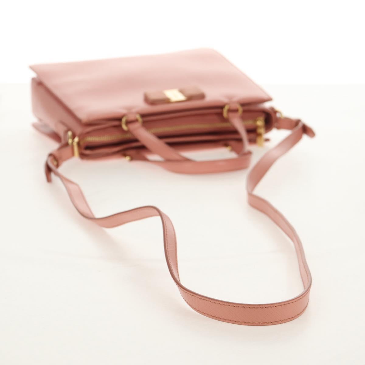 Salvatore Ferragamo Vala Hand Bag Leather 2way Pink Gold Auth am9917V