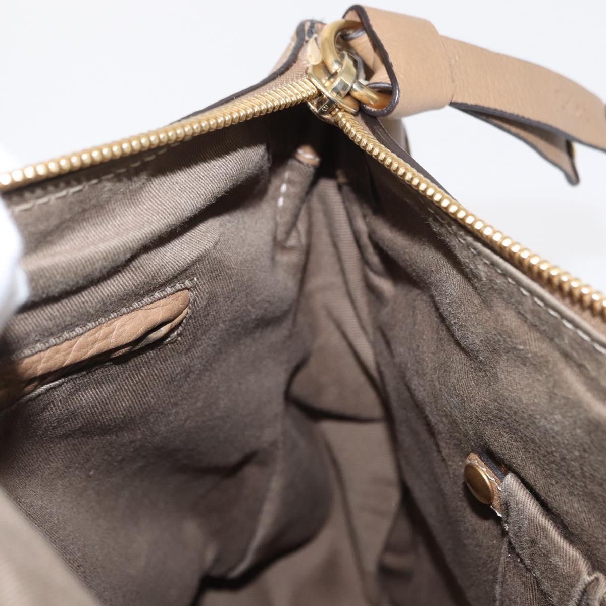 Chloe Marcie Hand Bag Leather Beige Gold Auth am9918