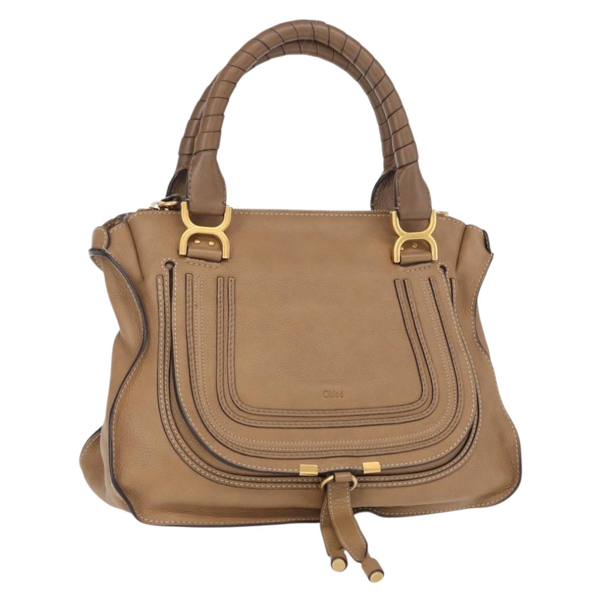 Chloe Marcie Hand Bag Leather Beige Gold Auth am9918