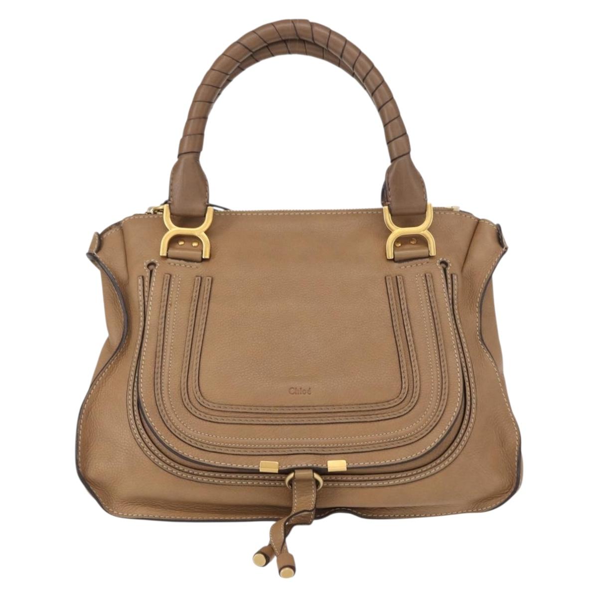Chloe Marcie Hand Bag Leather Beige Gold Auth am9918