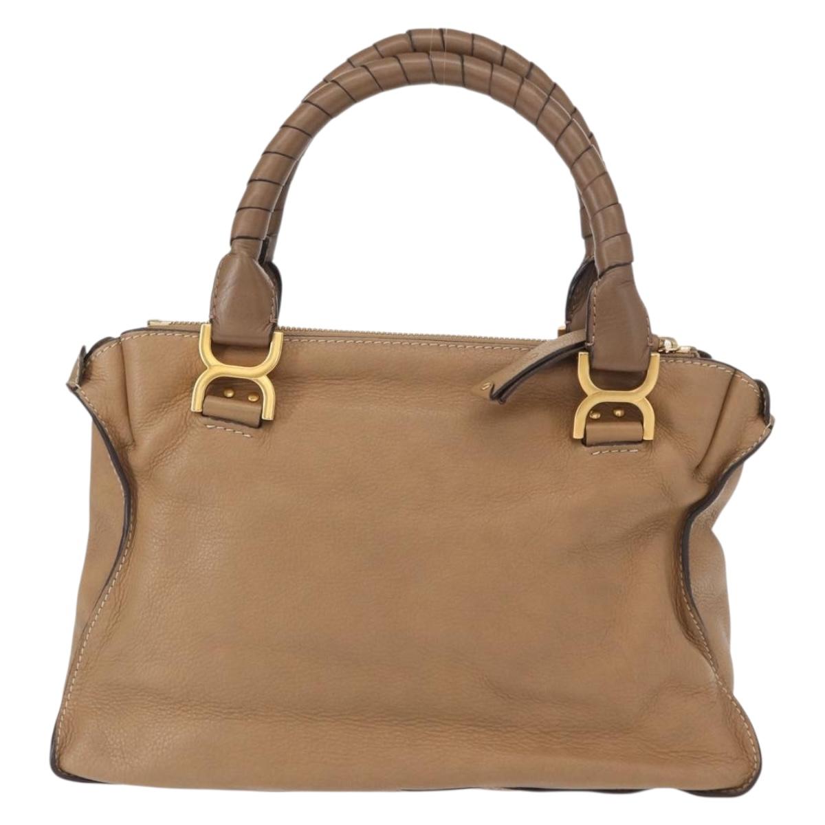Chloe Marcie Hand Bag Leather Beige Gold Auth am9918