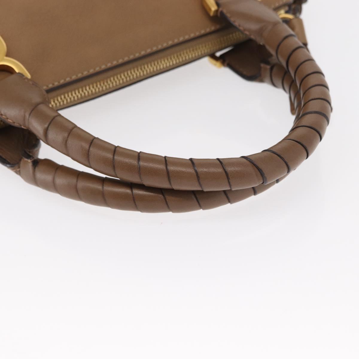 Chloe Marcie Hand Bag Leather Beige Gold Auth am9918
