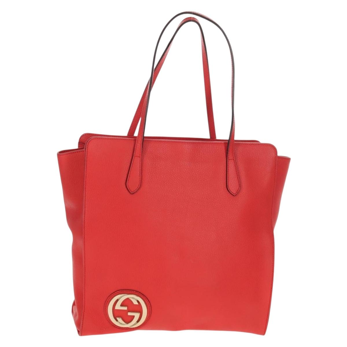 GUCCI Interlocking Tote Bag Leather Red Gold 353581 Auth am9922V