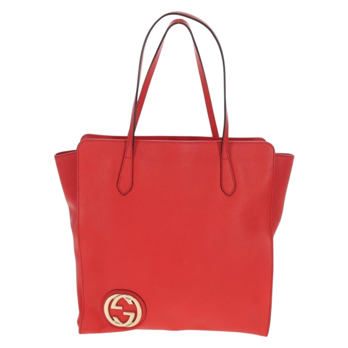 GUCCI Interlocking Tote Bag Leather Red Gold 353581 Auth am9922V