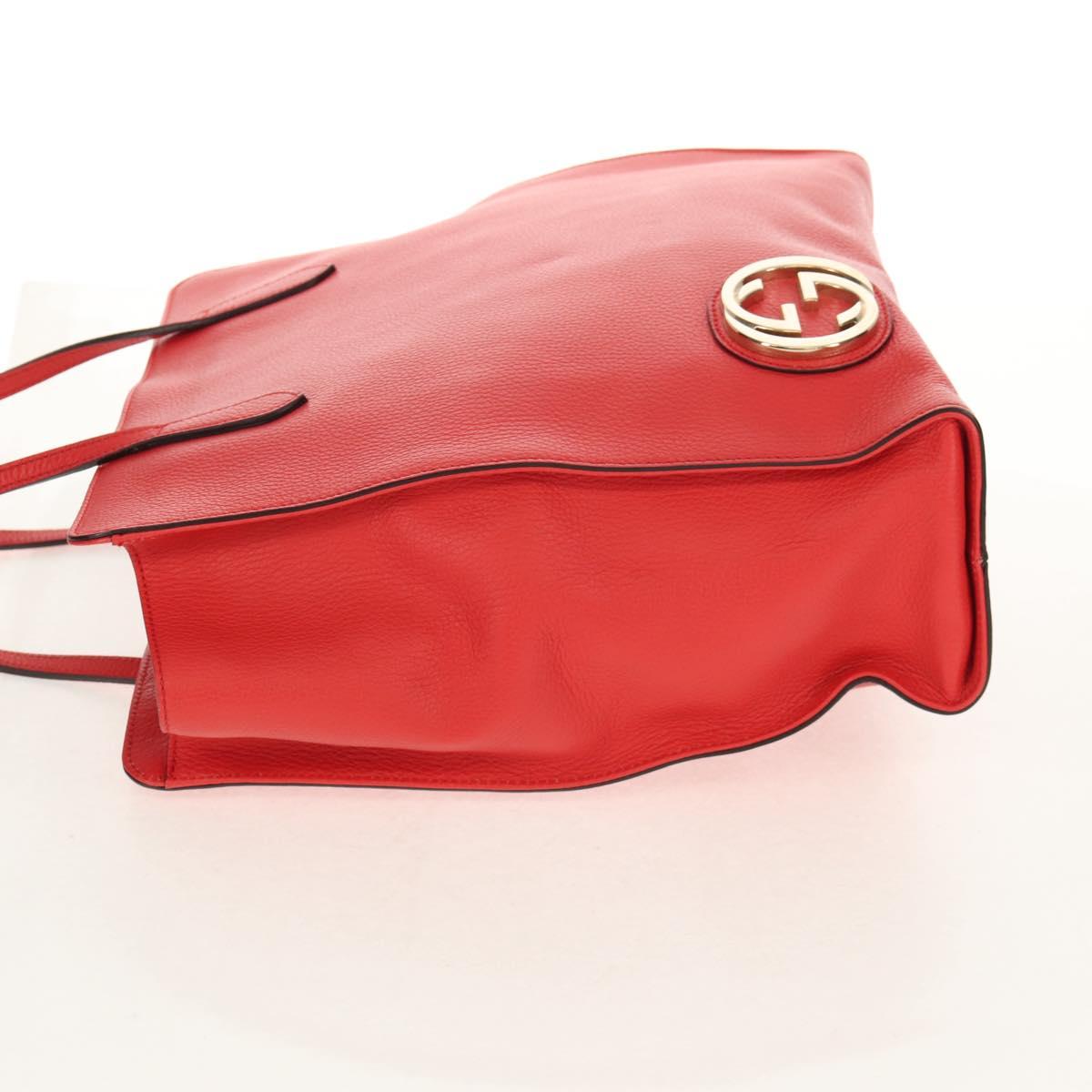 GUCCI Interlocking Tote Bag Leather Red Gold 353581 Auth am9922V