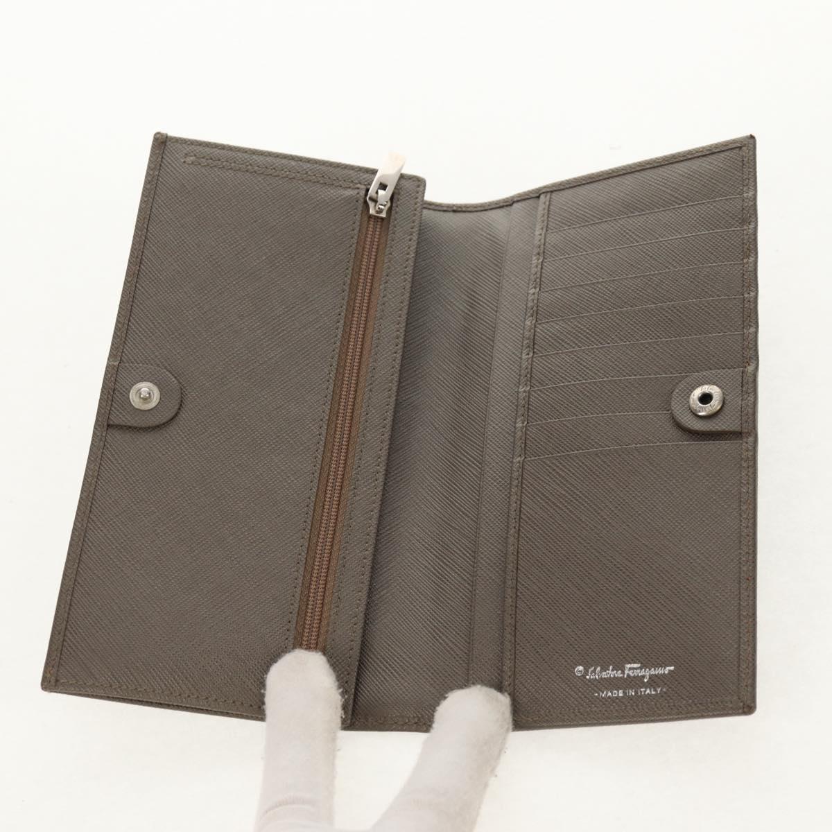 Salvatore Ferragamo Gancini Long Wallet Leather Silver Auth am9924A