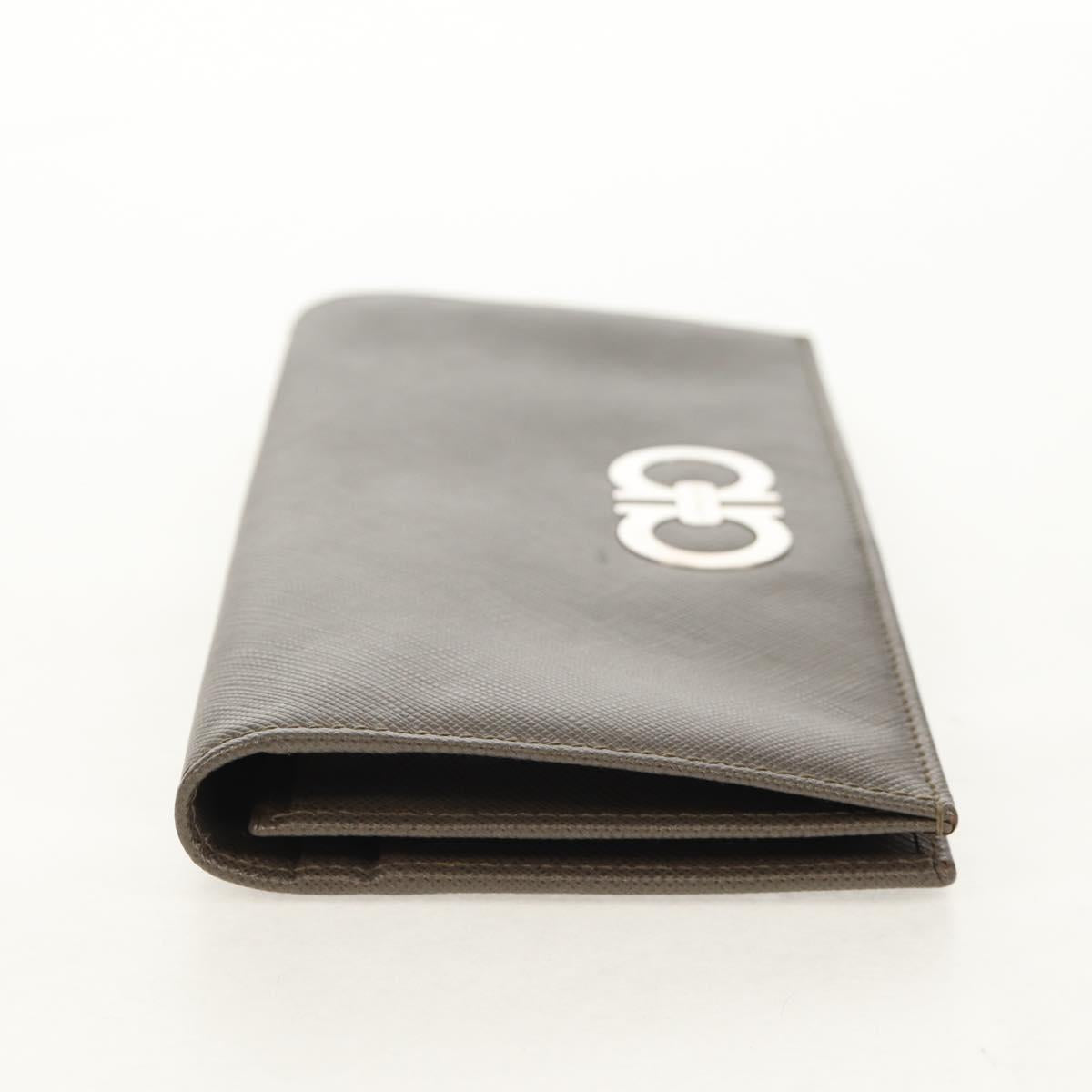 Salvatore Ferragamo Gancini Long Wallet Leather Silver Auth am9924A