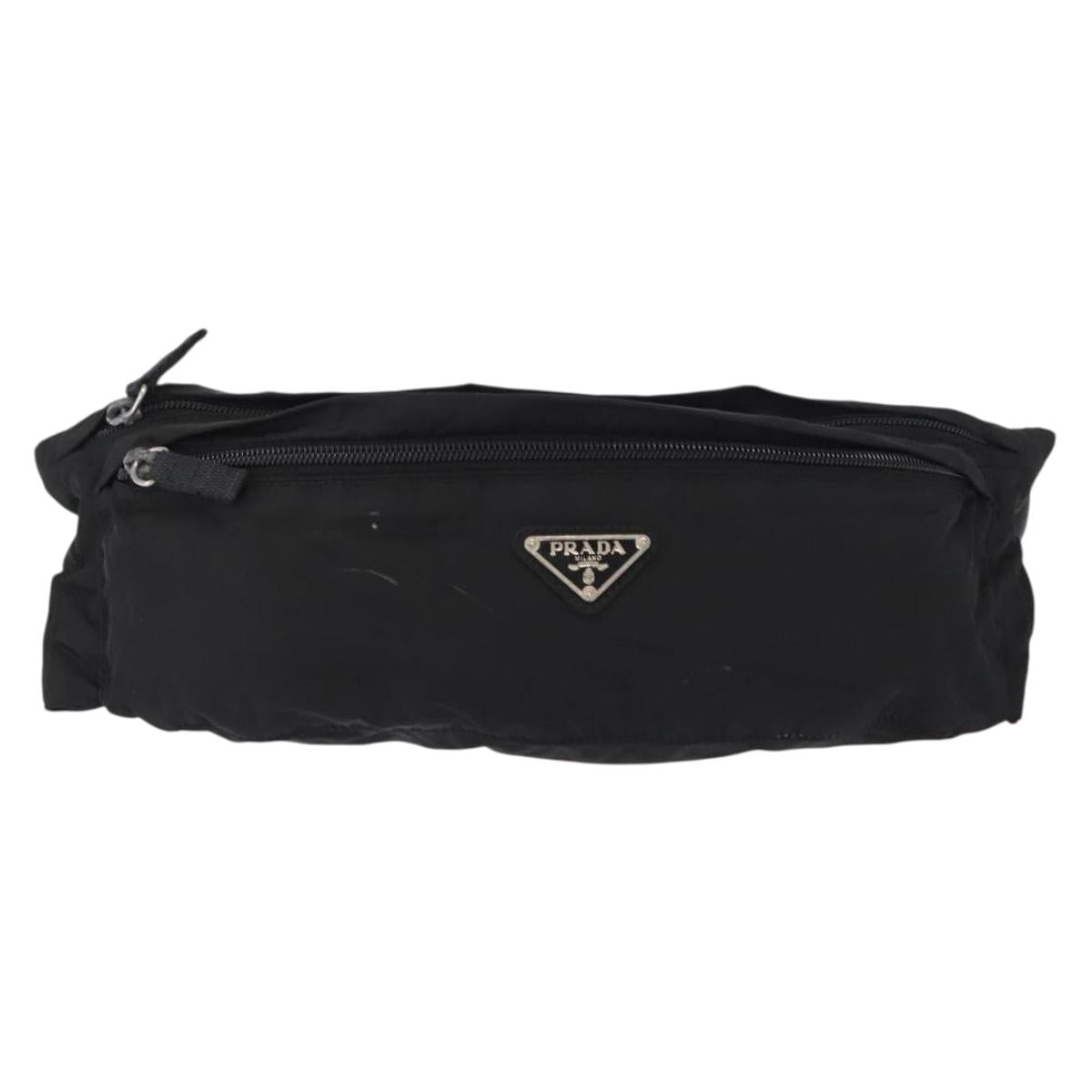 PRADA Waist Bag Nylon Black Silver Auth am9926