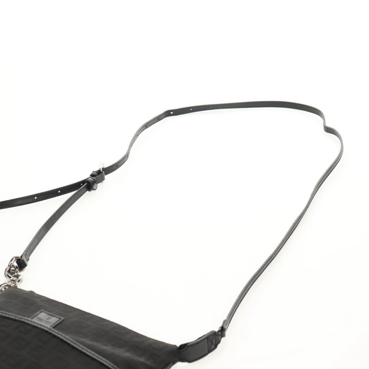 FENDI Zucchino Canvas Shoulder Bag Black Silver Auth am9929V