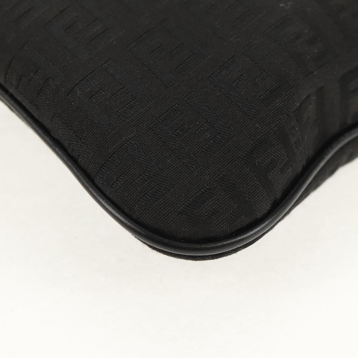 FENDI Zucchino Canvas Shoulder Bag Black Silver Auth am9929V