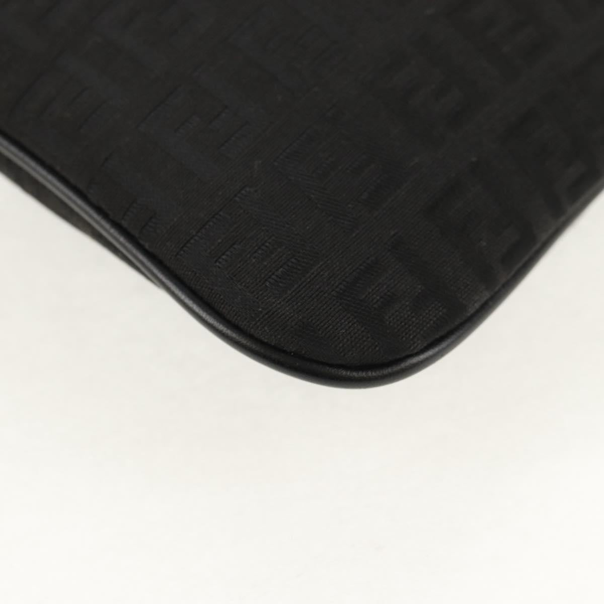 FENDI Zucchino Canvas Shoulder Bag Black Silver Auth am9929V