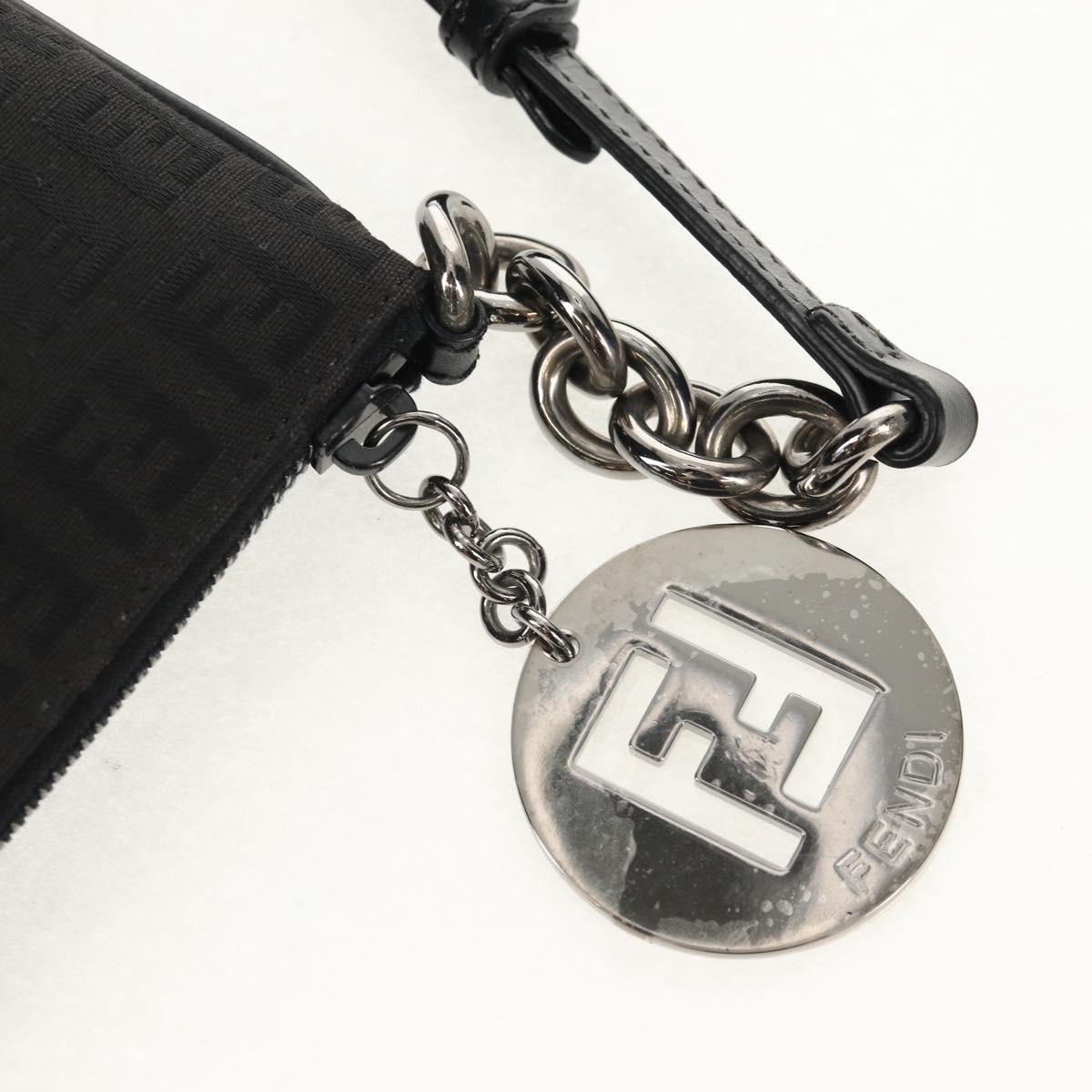 FENDI Zucchino Canvas Shoulder Bag Black Silver Auth am9929V