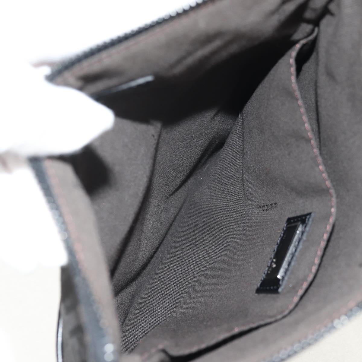 FENDI Zucchino Canvas Shoulder Bag Black Silver Auth am9929V