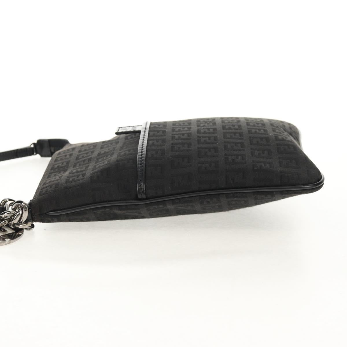 FENDI Zucchino Canvas Shoulder Bag Black Silver Auth am9929V