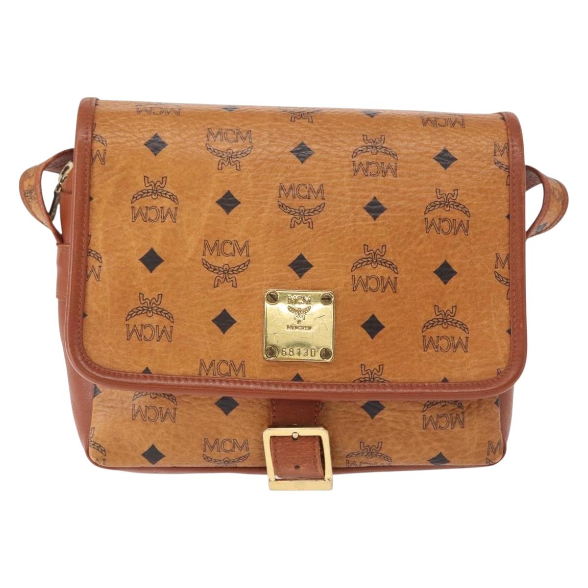 MCM Logogram Vicetos Shoulder Bag PVC Leather Brown Gold Auth am9931