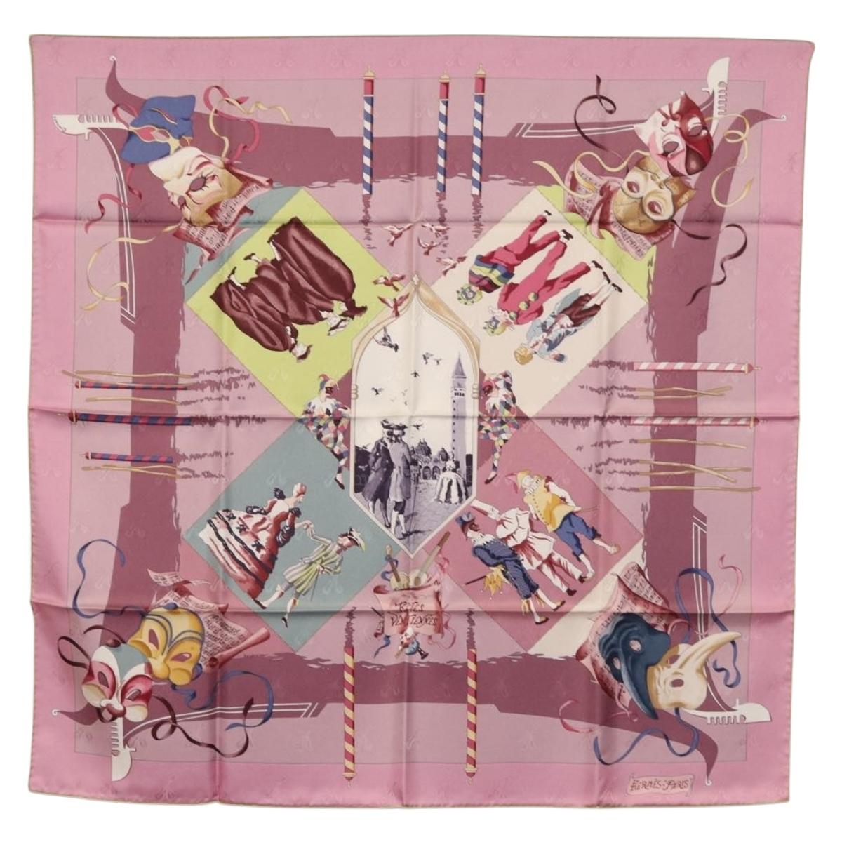 HERMES Carre 90 Scarf ""FETES VENITIENNES"" Silk Purple Auth am9932