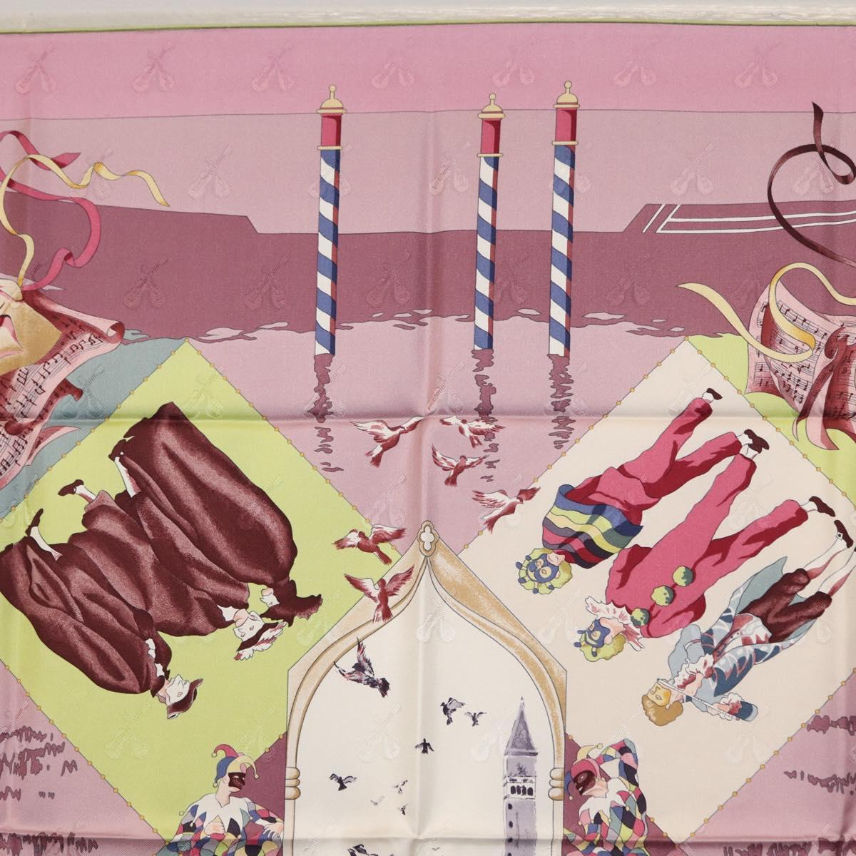 HERMES Carre 90 Scarf ""FETES VENITIENNES"" Silk Purple Auth am9932