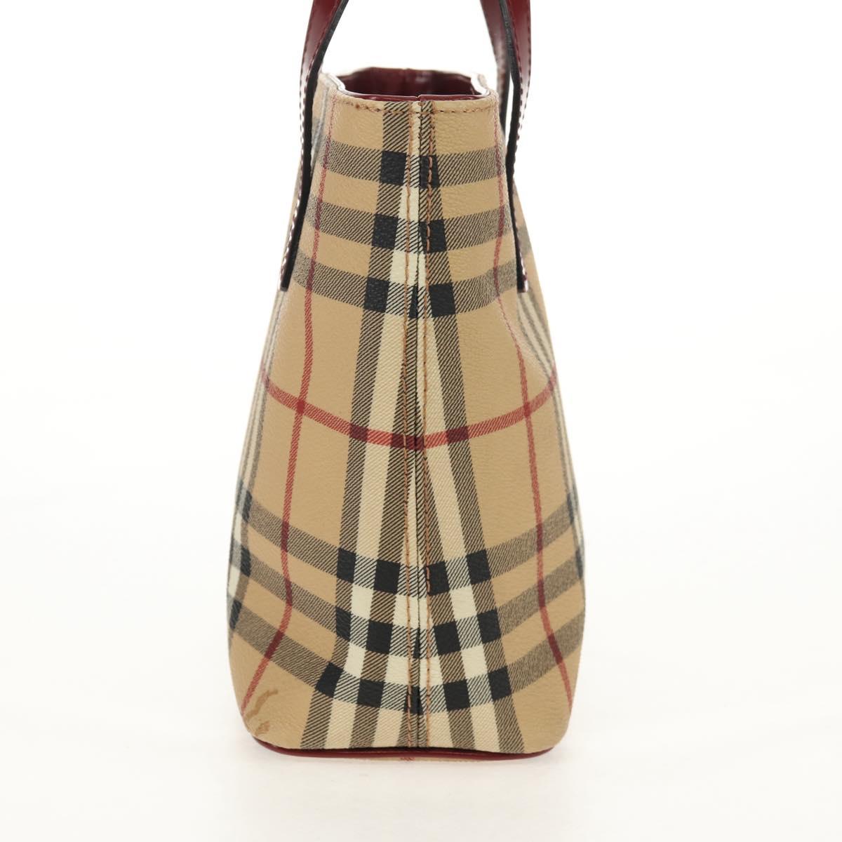 BURBERRY Nova Check Hand Bag PVC Beige Silver Auth am9935V