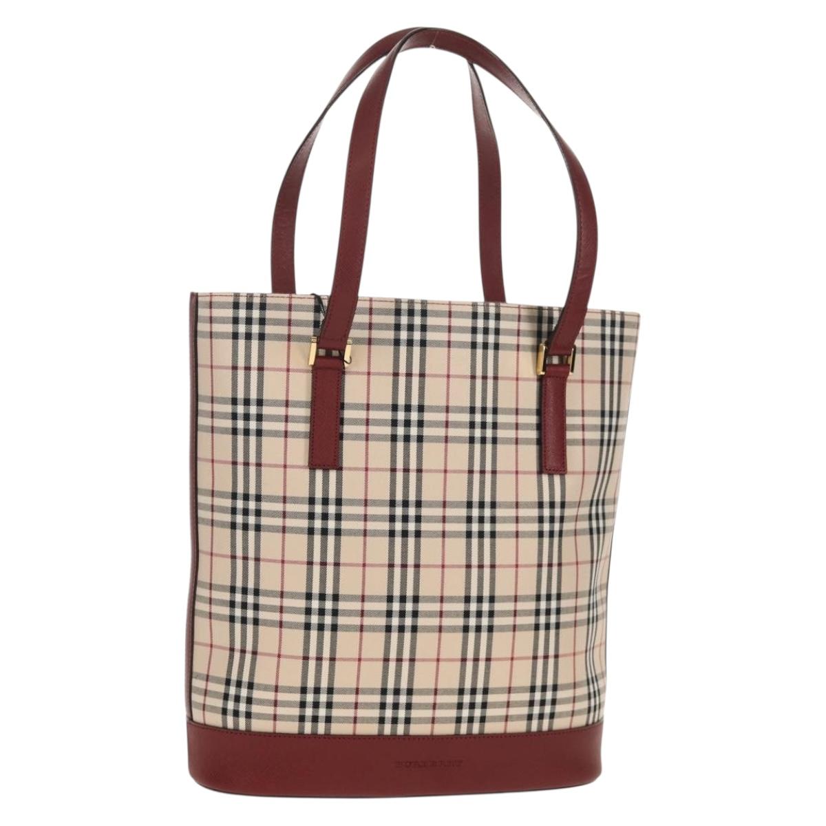 BURBERRY Nova Check Tote Bag Canvas Beige Gold Auth am9938V