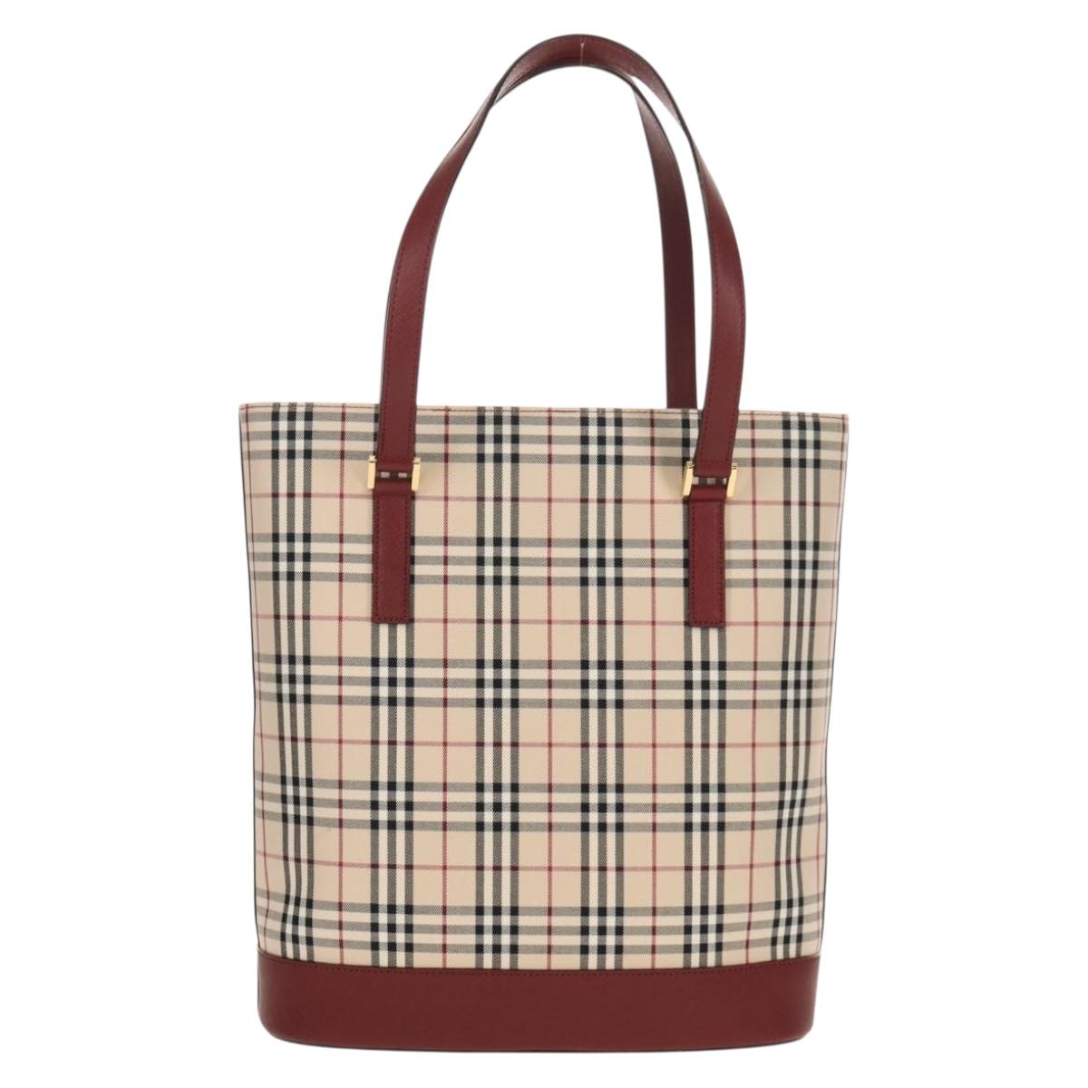 BURBERRY Nova Check Tote Bag Canvas Beige Gold Auth am9938V