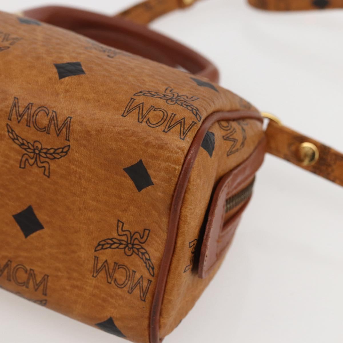 MCM Vicetos Logogram Mini Hand Bag PVC Leather 2way Brown Gold Auth am9939