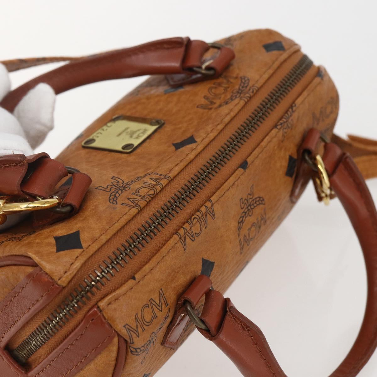 MCM Vicetos Logogram Mini Hand Bag PVC Leather 2way Brown Gold Auth am9939