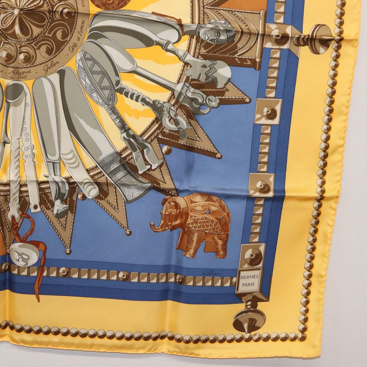 HERMES Carre 90 Scarf ""CUILLERS D'AFRIQUE"" Silk Yellow Auth am9940