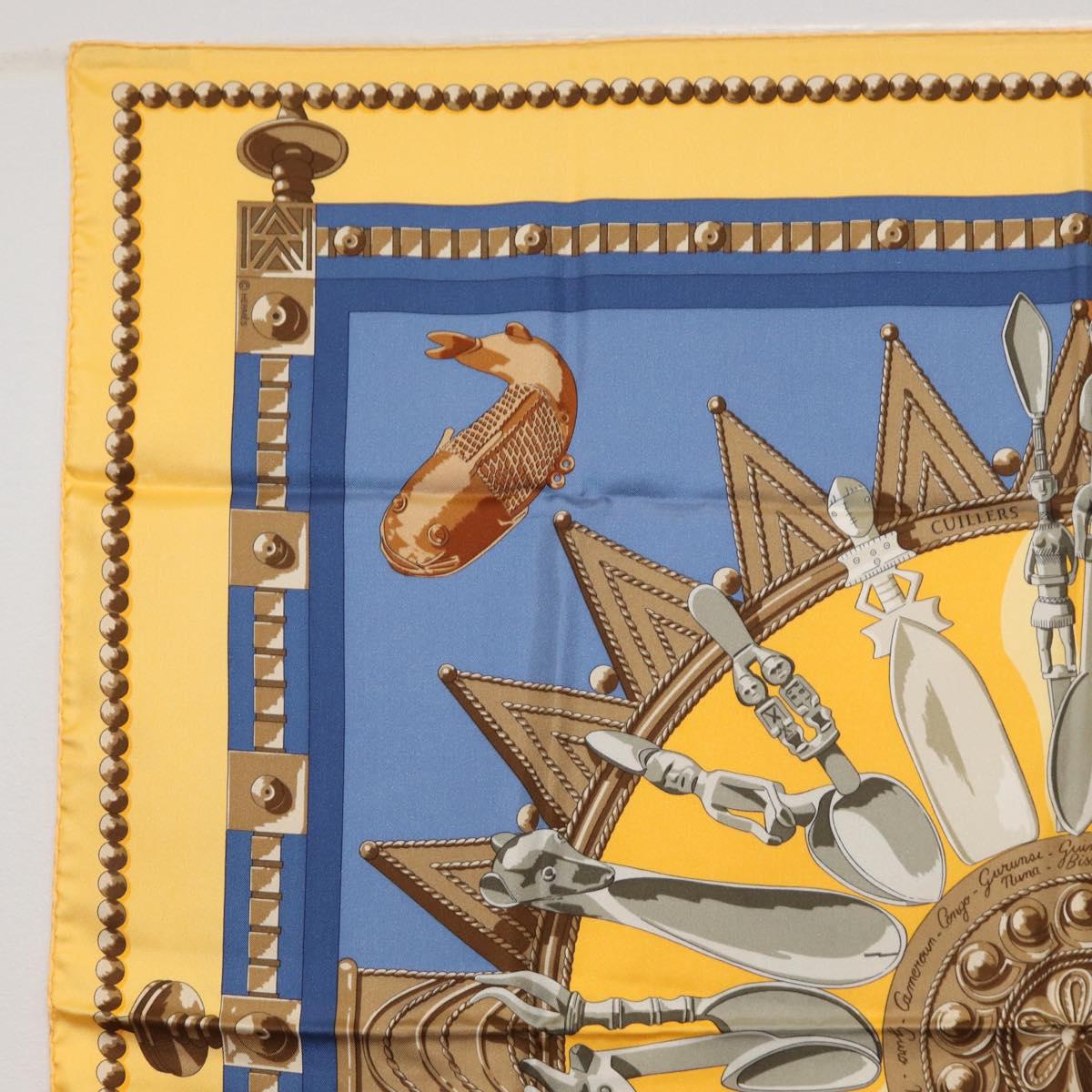 HERMES Carre 90 Scarf ""CUILLERS D'AFRIQUE"" Silk Yellow Auth am9940