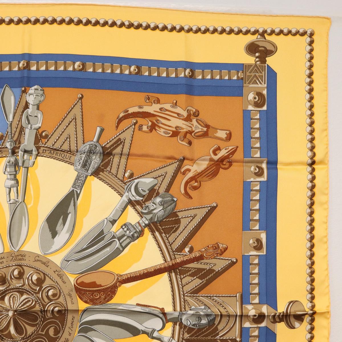 HERMES Carre 90 Scarf ""CUILLERS D'AFRIQUE"" Silk Yellow Auth am9940