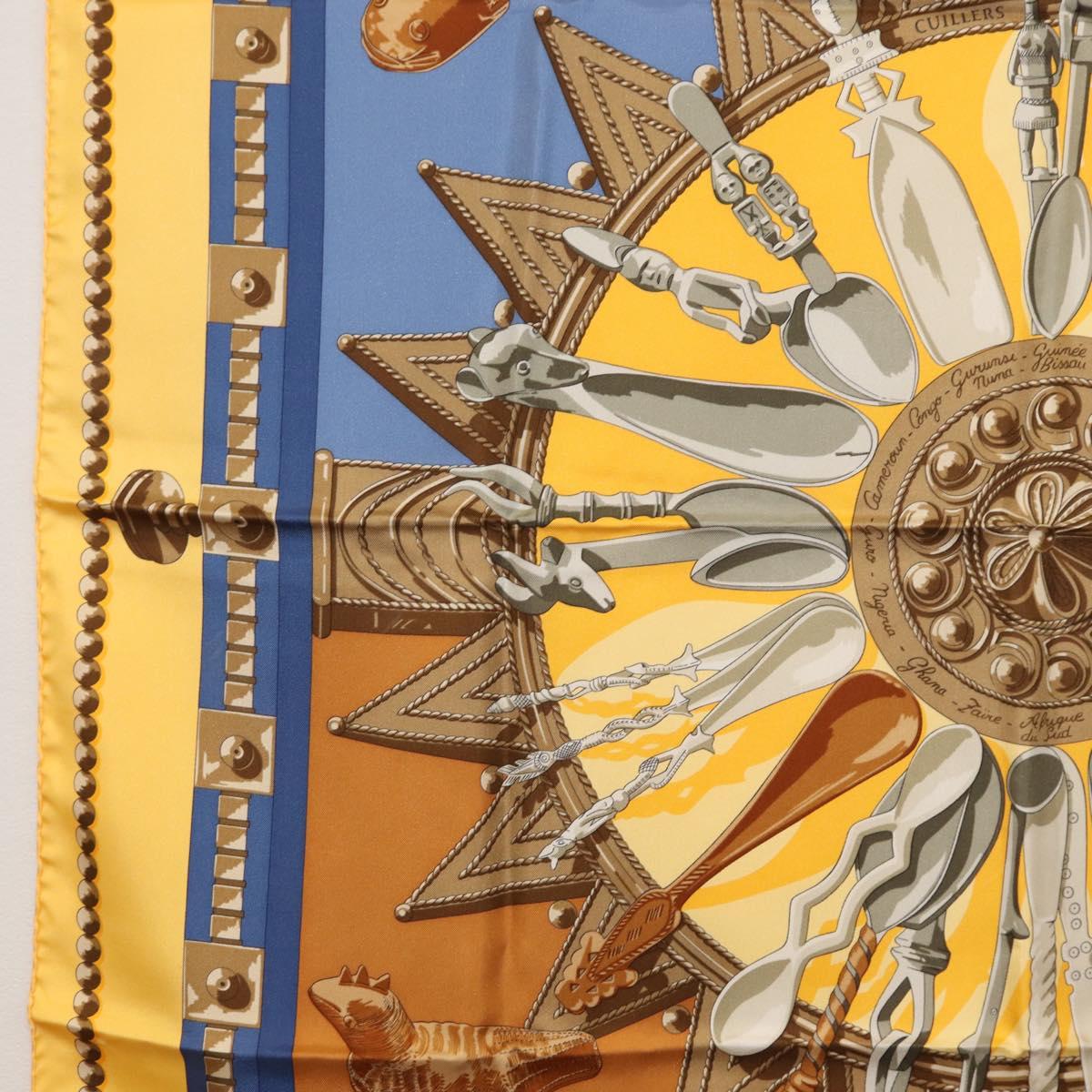 HERMES Carre 90 Scarf ""CUILLERS D'AFRIQUE"" Silk Yellow Auth am9940